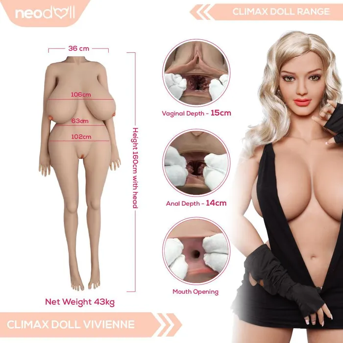 Climax Doll Climax Doll Vivienne Realistic Sex Doll Gel Breast Fat Body 160cm Tan Male Sex Toys