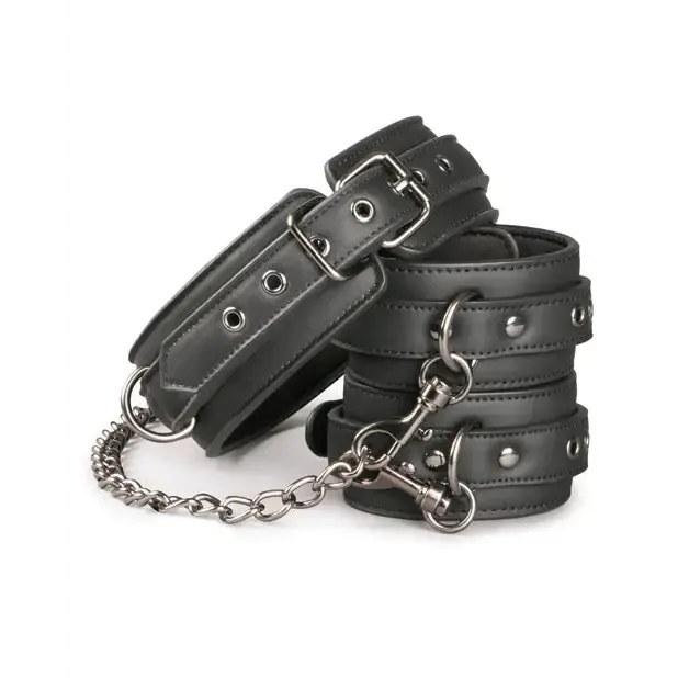 Couples ONEDC Easy Toys Faux Leather Collar Whandcuffs Black Couples ONEDC Easy Toys Faux Leather Collar Whandcuffs Black