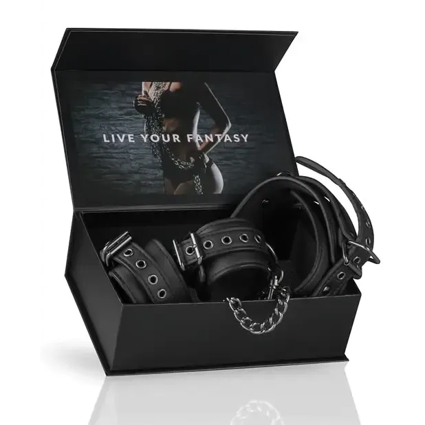 Couples ONEDC Easy Toys Faux Leather Collar Whandcuffs Black Couples ONEDC Easy Toys Faux Leather Collar Whandcuffs Black