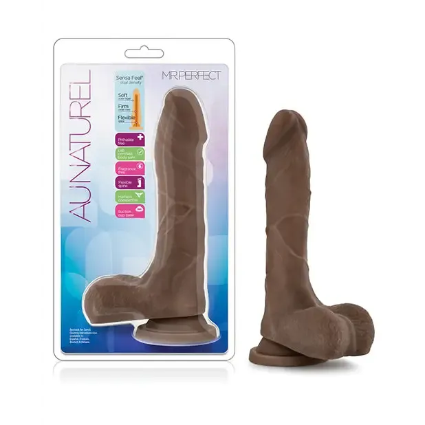 Dildos Blush Au Naturel Mister Perfect 85 in Posable Dual Density Dildo with Balls Suction Cup Brown Blush Dildos Blush Au Naturel Mister Perfect 85 in Posable Dual Density Dildo with Balls Suction Cup Brown Blush