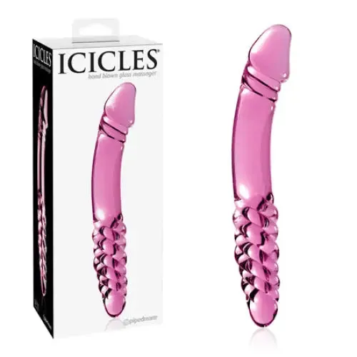 Dildos Pipedream Icicles No 57 Curved Textured 9 in DualEnded Glass Dildo Pink Icicles Dildos Pipedream Icicles No 57 Curved Textured 9 in DualEnded Glass Dildo Pink Icicles