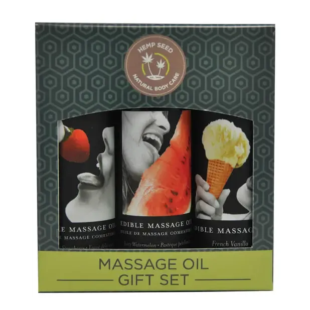 Earthly Body Edible Gift Set with Vanilla Strawberry and Watermelon 2 oz massage Oils 2 oz Earthly Body Couples Earthly Body Edible Gift Set with Vanilla Strawberry and Watermelon 2 oz massage Oils 2 oz Earthly Body Couples