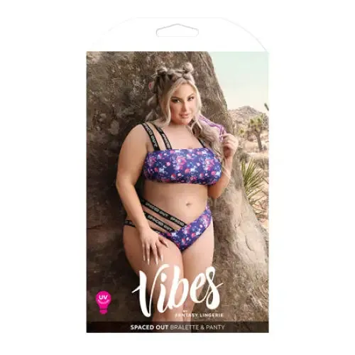 Fantasy Lingerie Female Sex Toys Fantasy Lingerie Vibes Spaced Out UV Reactive Print Asymmetrical Bralette Multi Strap Panty Indigo Queen Size Fantasy Lingerie Female Sex Toys Fantasy Lingerie Vibes Spaced Out UV Reactive Print Asymmetrical Bralette Multi Strap Panty Indigo Queen Size