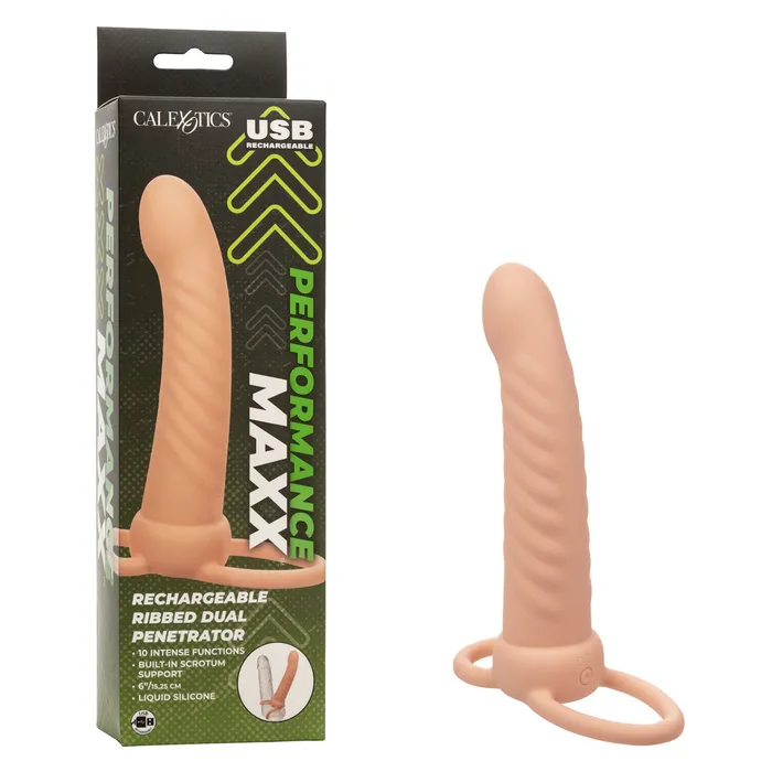 Female Sex Toys CaleXOtics Performance Maxx Rechargeable Ribbed Dual Penetrator CalExotics