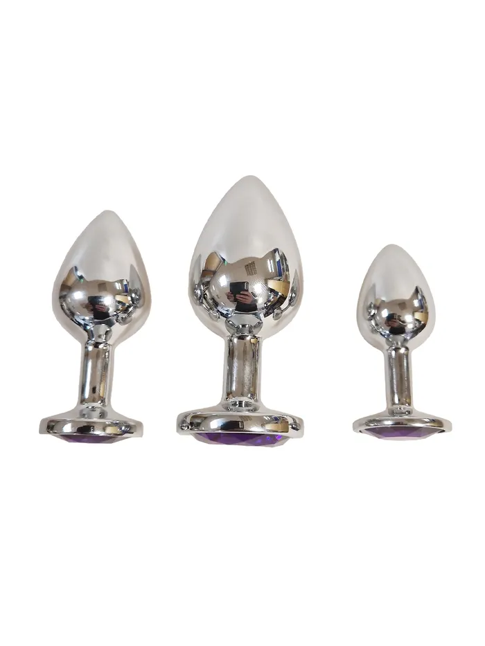 HonourSkintwocom Anal Purple Jewelled Metal Butt Plug Set of 3