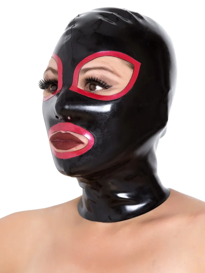 HonourSkintwocom Black Latex Hood with Red Trim Anal
