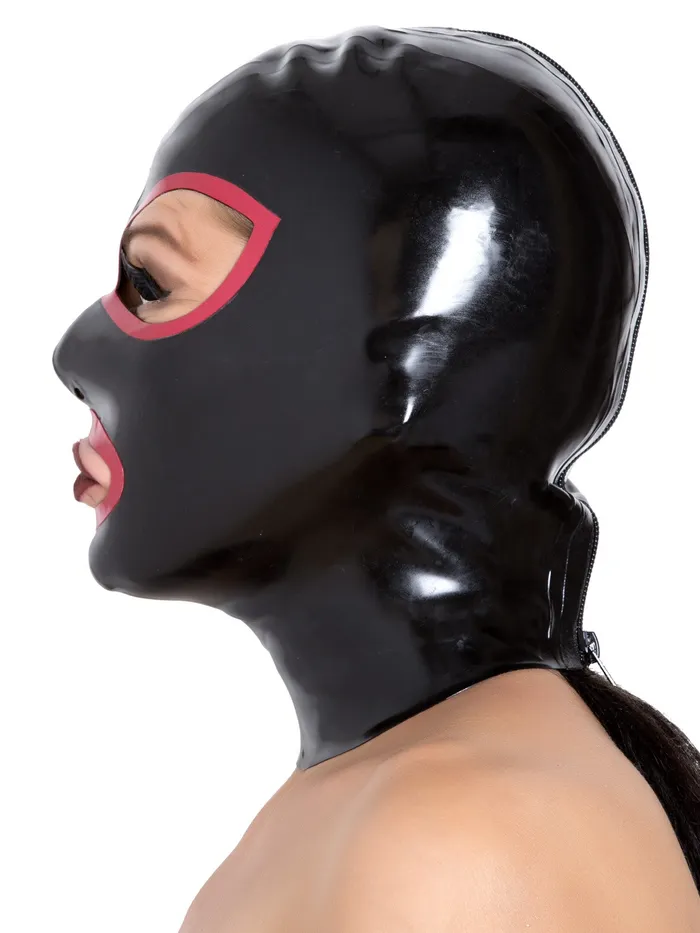 HonourSkintwocom Black Latex Hood with Red Trim Anal