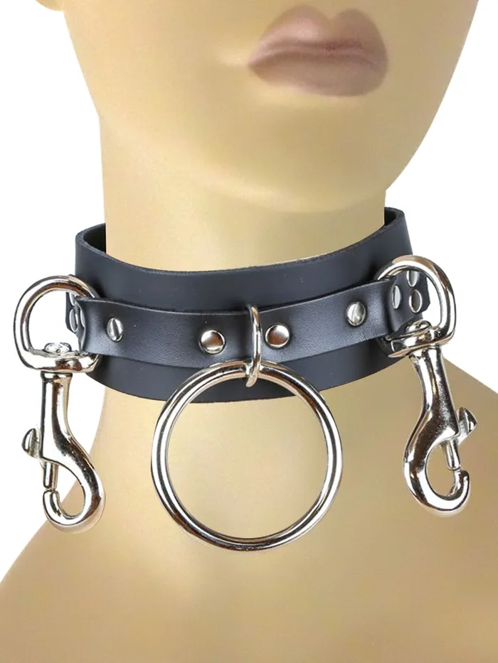 HonourSkintwocom Male Sex Toys Leather Collar with ORing and Trigger Hooks
