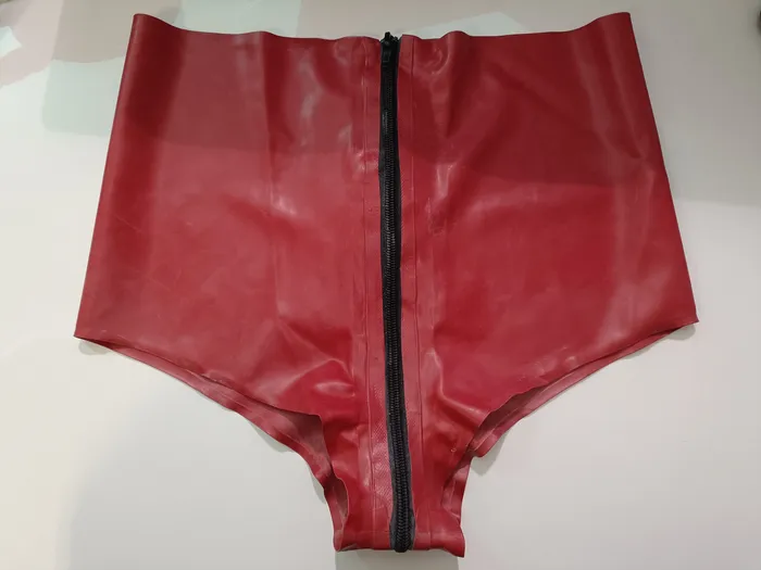 HonourSkintwocom Vibrators Clearance Red 3 Way Zipped Latex Pants Size M