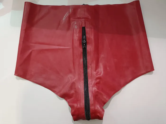 HonourSkintwocom Vibrators Clearance Red 3 Way Zipped Latex Pants Size M
