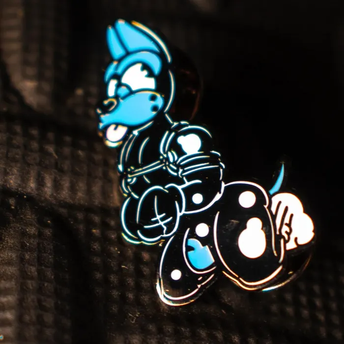 James Newland Illustration Vibrators Rubber Dog Enamel Pin Blue