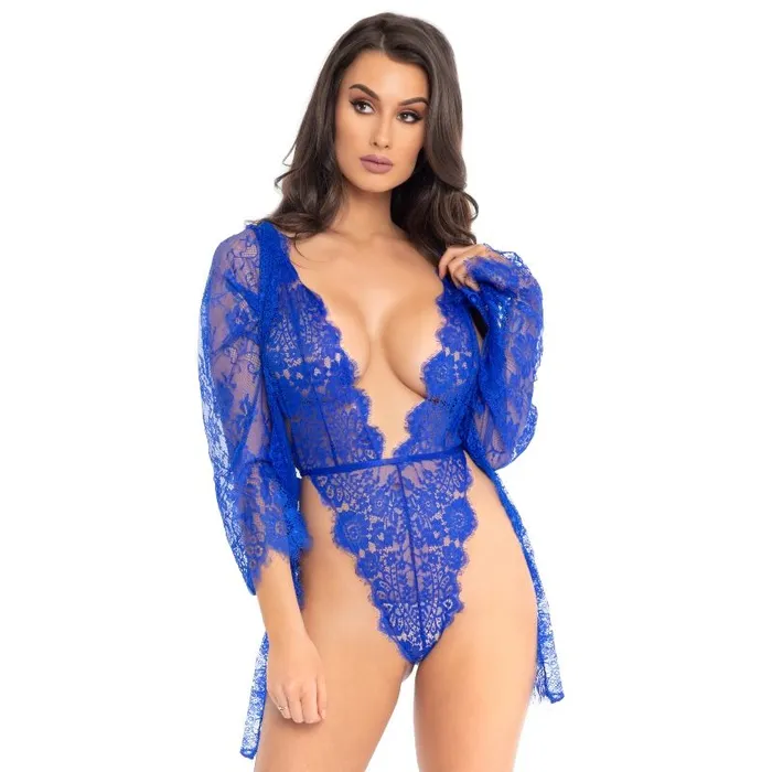 Leg Avenue Vibrators LEG AVENUE TEDDY AND ROBE BLUE M