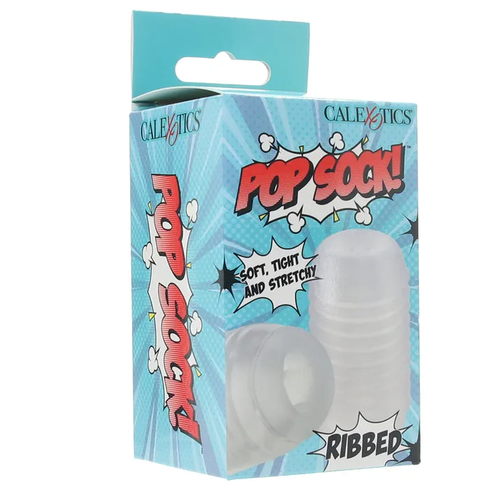 Male Sex Toys CalExotics Pop Sock Ribbed Pocket Stroker in Clear