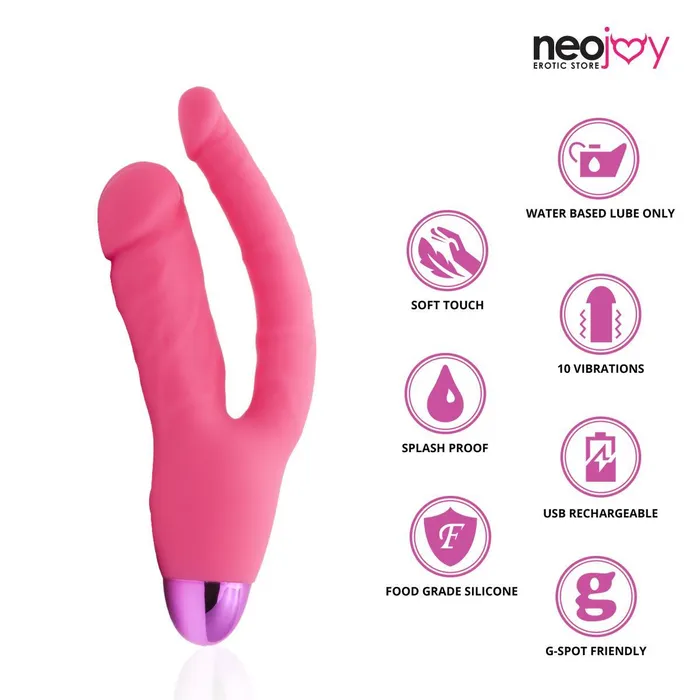 Neojoy Neojoy Double Trouble Vaginal Anal Vibrator Silicon 10 Speeds Pink Vibrators