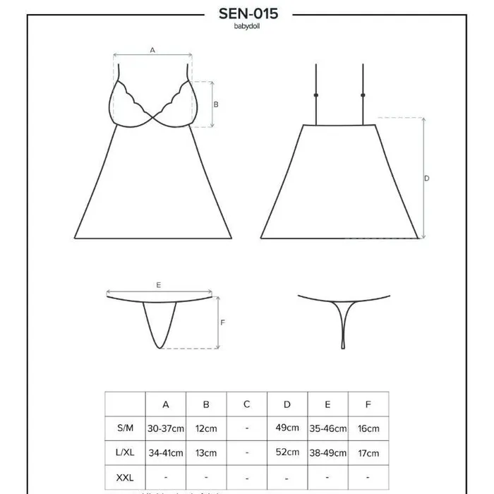 Obsessive Anal Obsessive Sexy Lingerie Sensual Set 15 Babydoll and Thong LXL Black