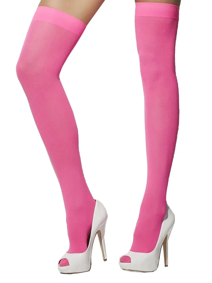 Opaque Hold Ups Neon Pink One Size HonourSkintwocom Vibrators