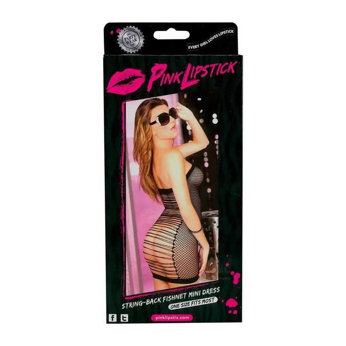 Pink Lipstick Vibrators Pink Lipstick StringBack Fishnet Mini Dress Black One Size