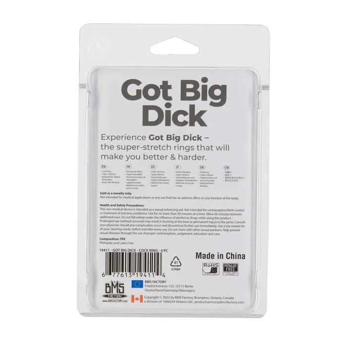 PowerBullet Dildos Got Big Dick Super Stretch Cock Rings Black 4 Pack