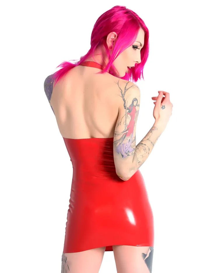 Red Mini Halter Latex Dress HonourSkintwocom Vibrators