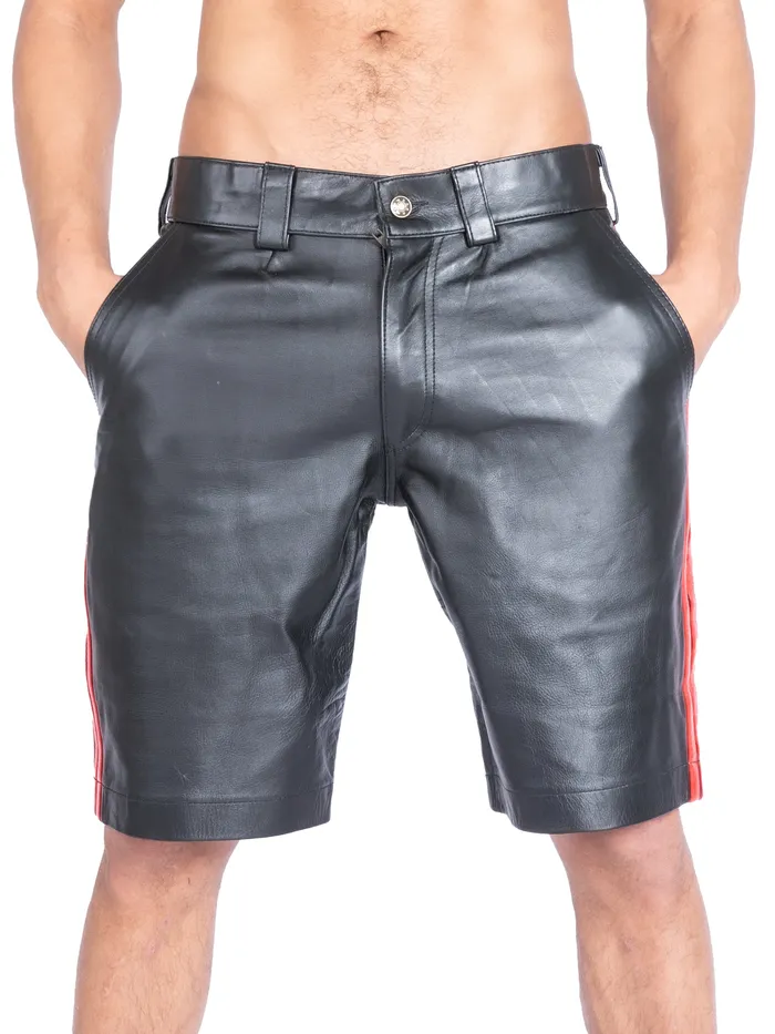 Restraints HonourSkintwocom Leather Shorts With Red Stripes