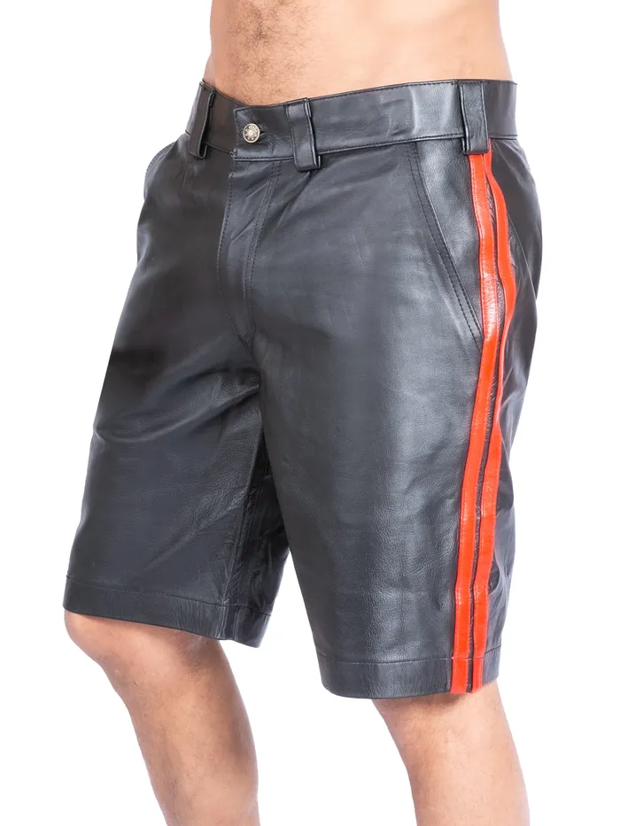 Restraints HonourSkintwocom Leather Shorts With Red Stripes