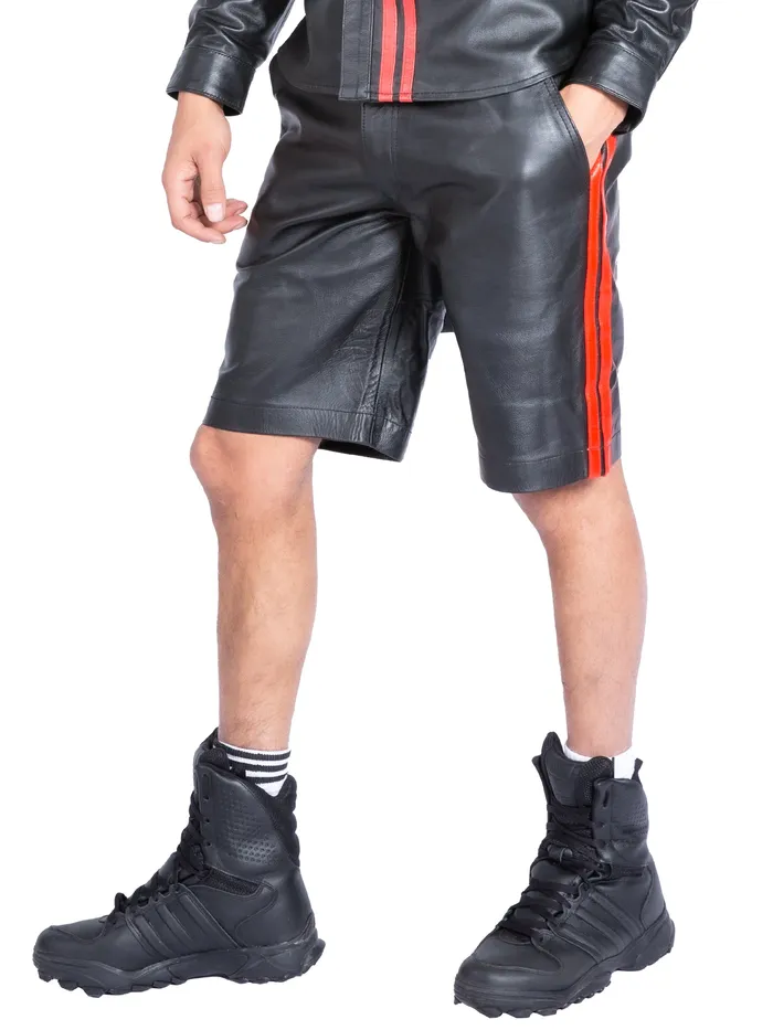 Restraints HonourSkintwocom Leather Shorts With Red Stripes