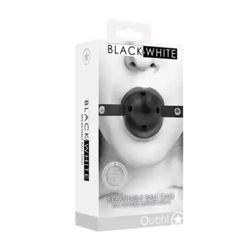 Restraints SHOTS AMERICA Ouch Black White Breathable Ball Gag With Bonded Leather Straps Black