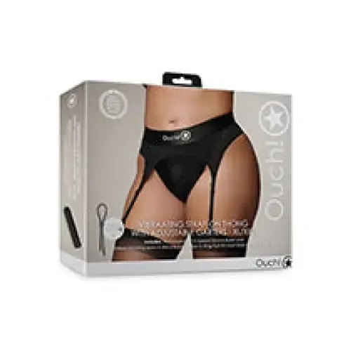 SHOTS AMERICA Female Sex Toys Shots Ouch Vibrating Strapon Thong with Adjustable Garters