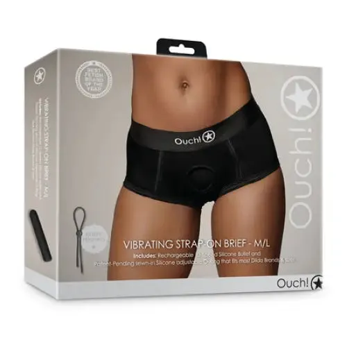 Shots Ouch Vibrating Strapon Brief Black ML SHOTS AMERICA Female Sex Toys