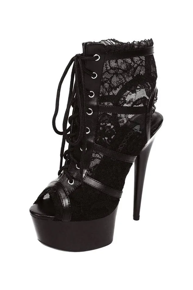 Anal Lapdance Lapdance Shoes LS101 Lace Bootie Heels Black