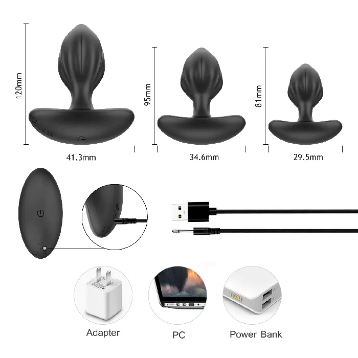 Anal Winyi Winyi Mark Remote Vibrating Butt Plug Kit Black