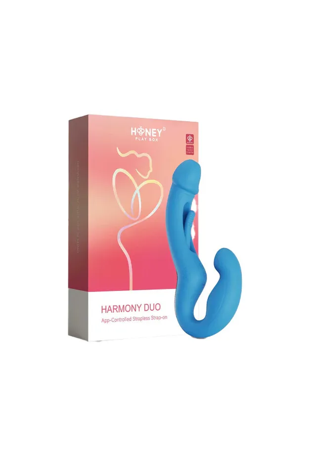 Couples Honey Play Box Honey Play Box Harmony Duo AppControlled Strapless Strapon Blue