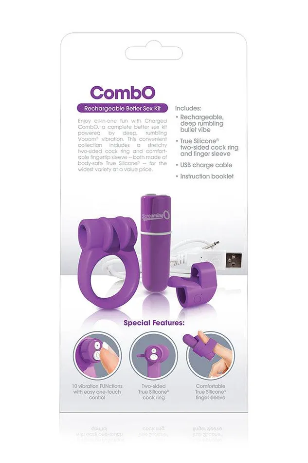 Couples Screaming O Screaming O Charged Combo Kit Cock Ring Bullet Kit Purple