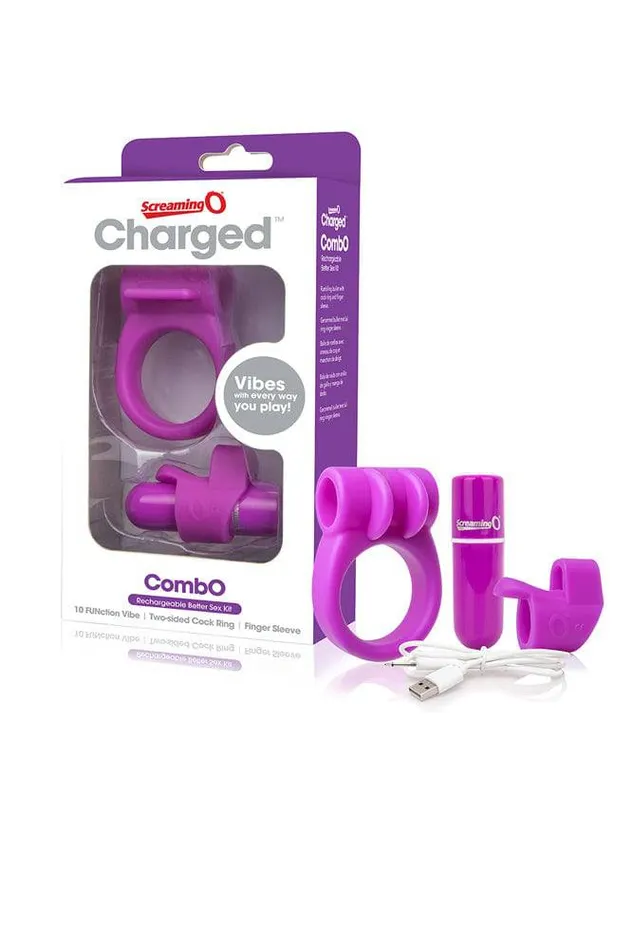 Couples Screaming O Screaming O Charged Combo Kit Cock Ring Bullet Kit Purple