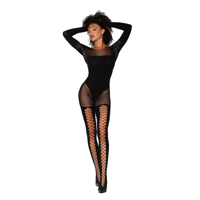DREAMGIRL Couples Dreamgirl Lingerie Seamless Opaque Fishnet Bodystocking Teddy Faux Laceup Stocking 0443 DREAMGIRL Couples Dreamgirl Lingerie Seamless Opaque Fishnet Bodystocking Teddy Faux Laceup Stocking 0443