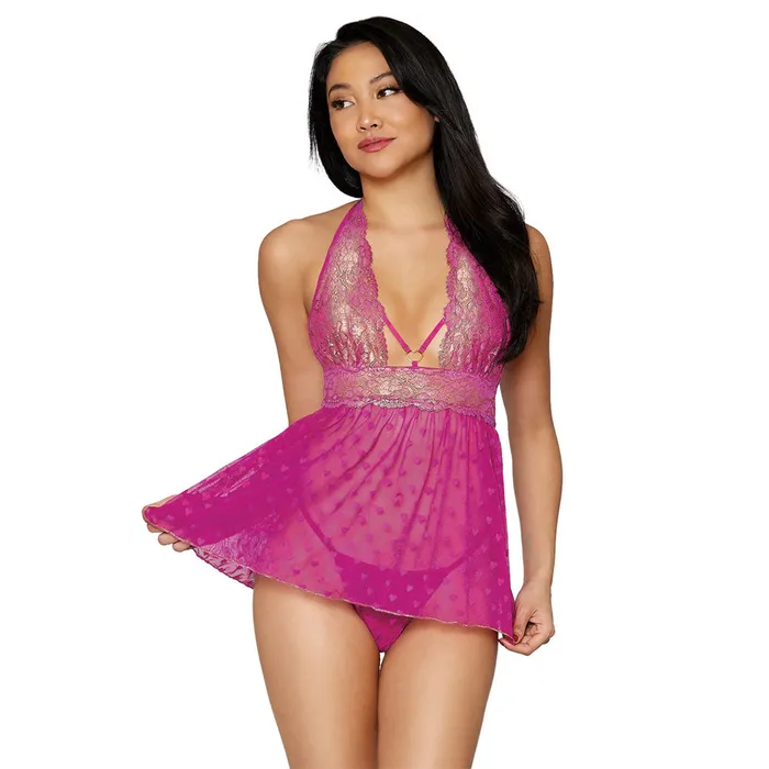 DREAMGIRL Vibrators Dreamgirl Lingerie Gold Foiled Lace and Heart Mesh Babydoll Gstring Pink 12681 DREAMGIRL Vibrators Dreamgirl Lingerie Gold Foiled Lace and Heart Mesh Babydoll Gstring Pink 12681
