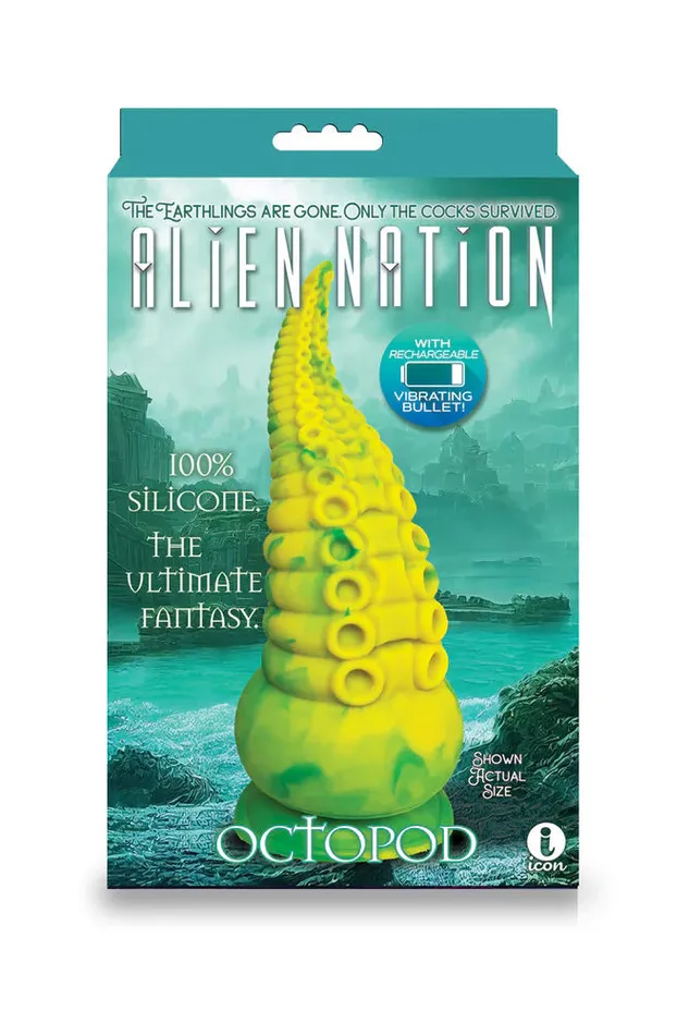 Icons Brands Dildos Icon Brands Alien Nation Octopod 9 Vibrating Silicone Dildo YellowGreen