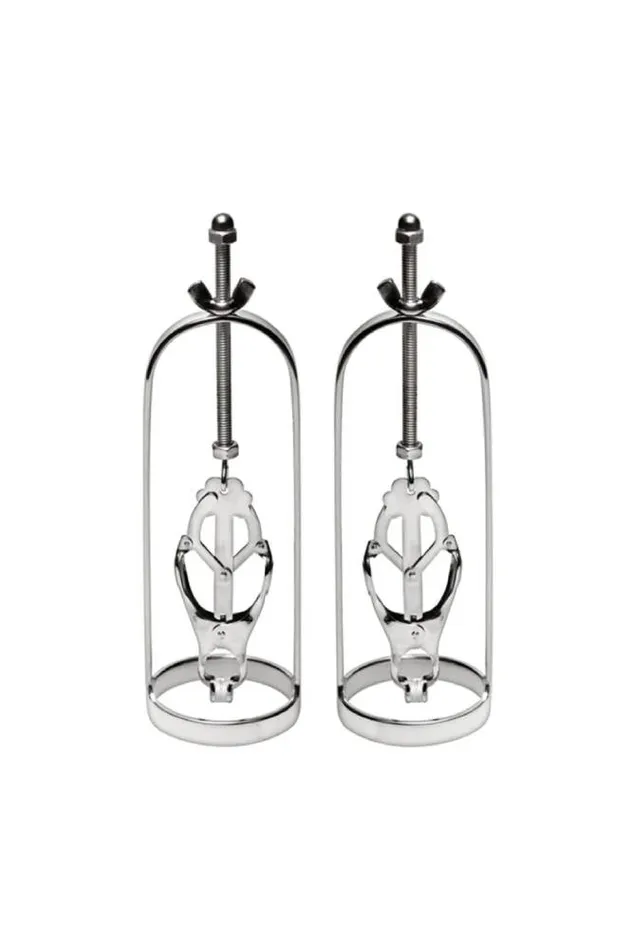 Male Sex Toys XR Brands XR Brands Master Series Guillotine Stainless Steel Clover Clamp Nipple Stretcher Male Sex Toys XR Brands XR Brands Master Series Guillotine Stainless Steel Clover Clamp Nipple Stretcher