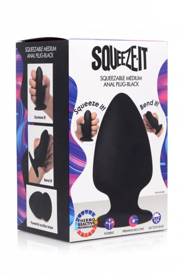 Male Sex Toys XR Brands XR Brands SqueezeIt Squeezable Silicone Anal Plug Medium Black