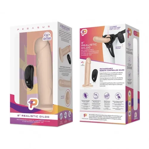 Pegasus Anal Pegasus Remote Control 8 Inch Realistic Silicone Peg With Harness Light
