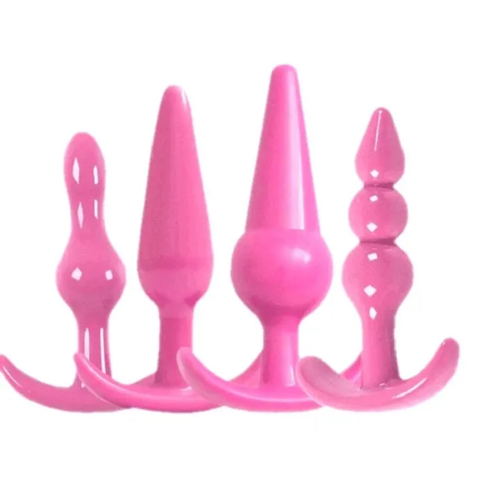Anal Lovegasm 4 PcsSet Various Shapes Silicone Plugs Trainer Kit For Men 3 Colors To Choose From