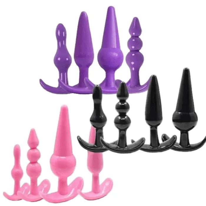 Anal Lovegasm 4 PcsSet Various Shapes Silicone Plugs Trainer Kit For Men 3 Colors To Choose From