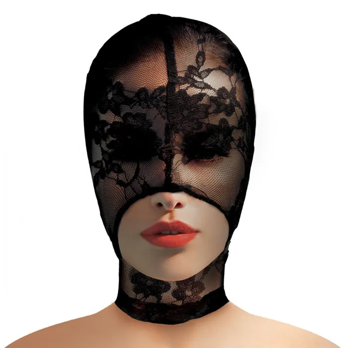 Couples Lace Seduction Lace Bondage Hood Black XR Brands Master Series