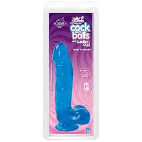 Doc Johnson Jelly Jewels Cock and Balls With Suction Cup Blue Dildos