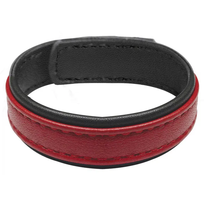 Male Sex Toys Leather and Velcro Cock Ring Red XR Brands Strict