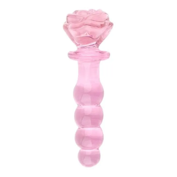 Pink Charming Beaded 6 Glass Rose Dildo Little Butt Lovegasm Dildos