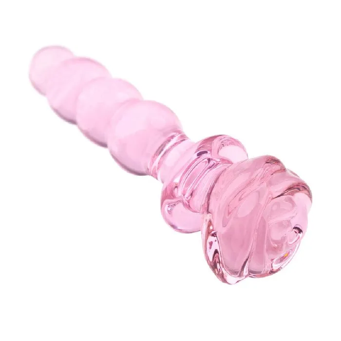 Pink Charming Beaded 6 Glass Rose Dildo Little Butt Lovegasm Dildos