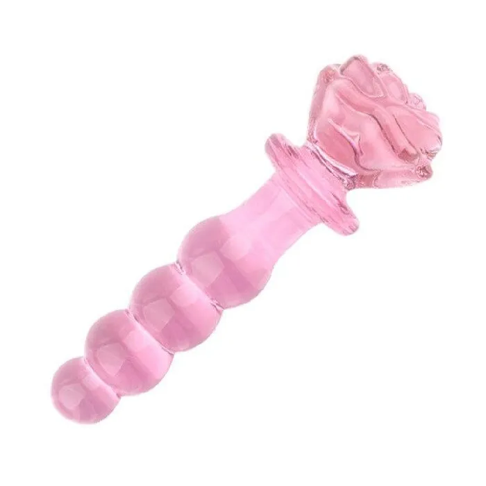 Pink Charming Beaded 6 Glass Rose Dildo Little Butt Lovegasm Dildos