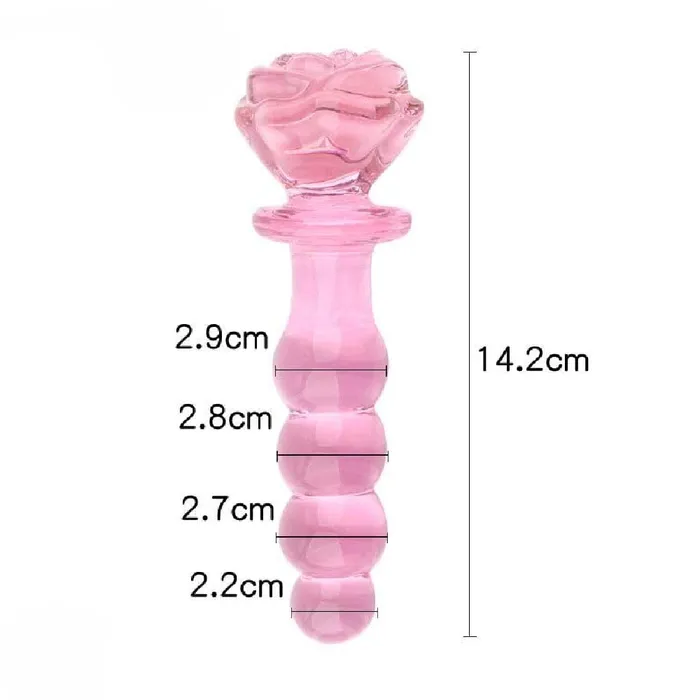 Pink Charming Beaded 6 Glass Rose Dildo Little Butt Lovegasm Dildos