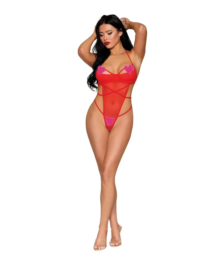 Vibrators Dreamgirl Teddy Dmnd With Pink Hearts One Size Red